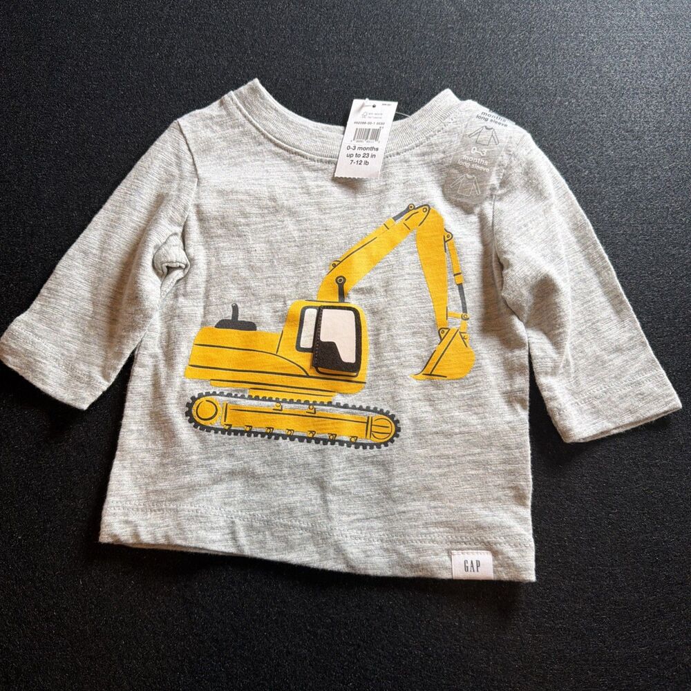 NWT Baby Gap Excavator Shirt Long Sleeve Grey  Boys Size 0-3 Months —182